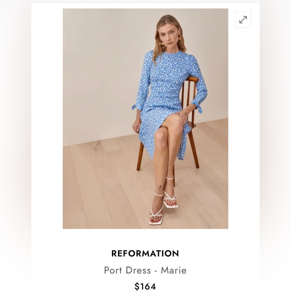 Reformation Blue Floral Midi Dress with Side Slit